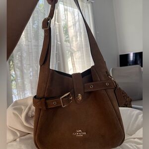 Coach Hadley Convertible Brown Suede Shoulder Bag